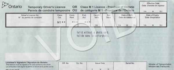 Temporary Ontario Drivers License Sample